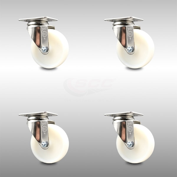 Service Caster 4 Inch 316SS Nylon Wheel Swivel Top Plate Caster Set SCC-SS31620S414-NYS-4 - main